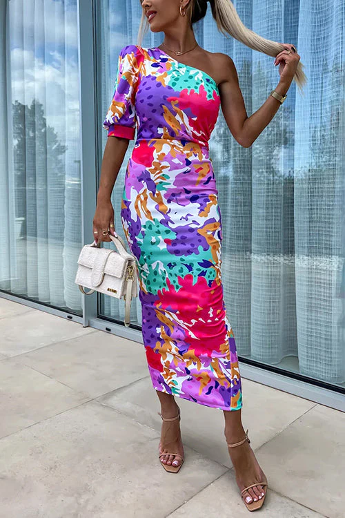 One Shoulder Maxi Dress with Back SlitClistos