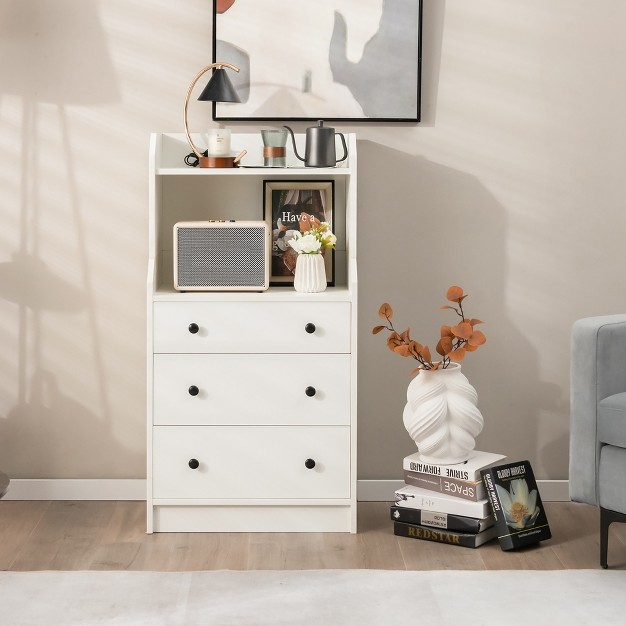 Tall Wood Storage Organizer Chest W 2 Open Shelves White