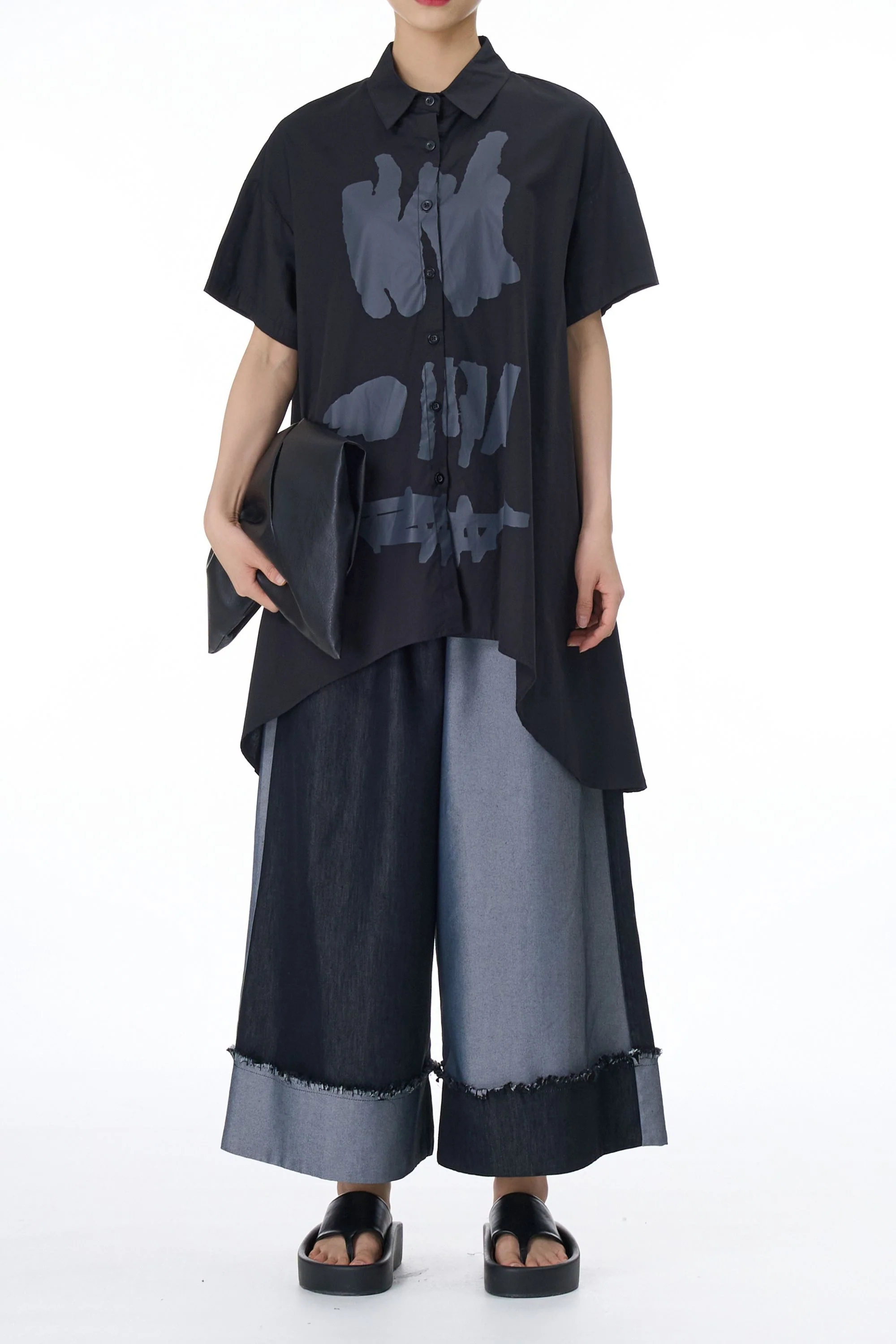 Asymmetrical Grey Black Printed Coord Set