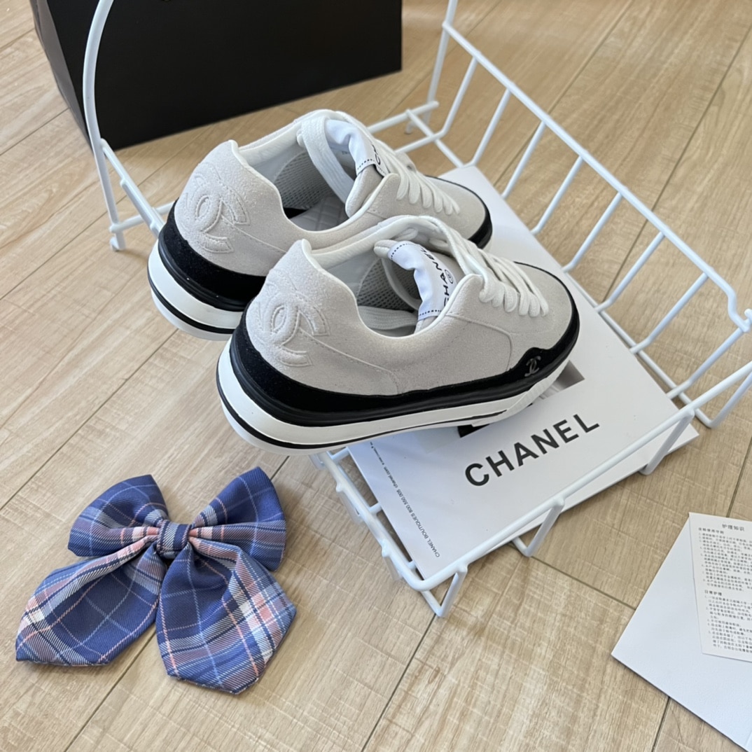 Chanel Suede Leather Runners White