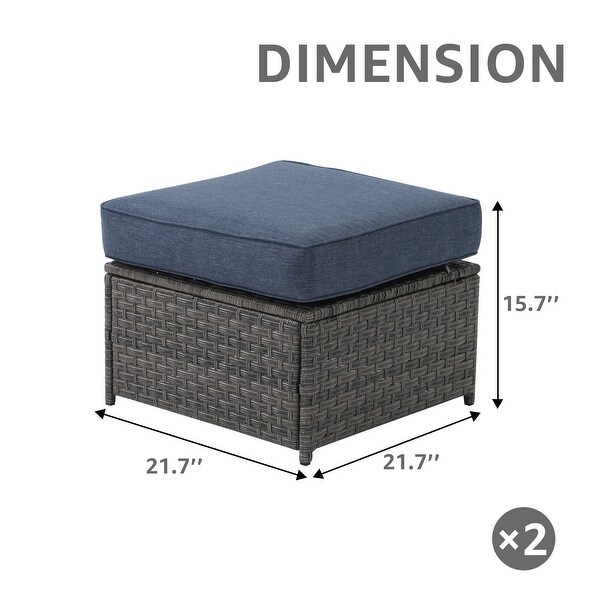 Patio 2 pieces Wicker Cushioned Ottoman