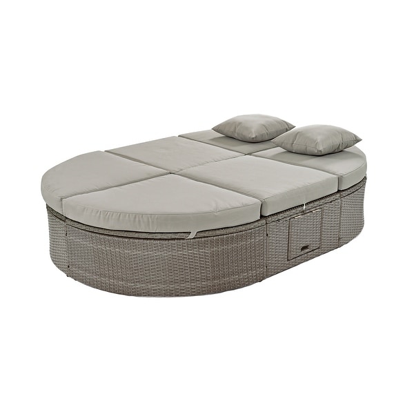 2Person Rattan Garden Reclining Chaise Lounge Daybed with Cup Trays