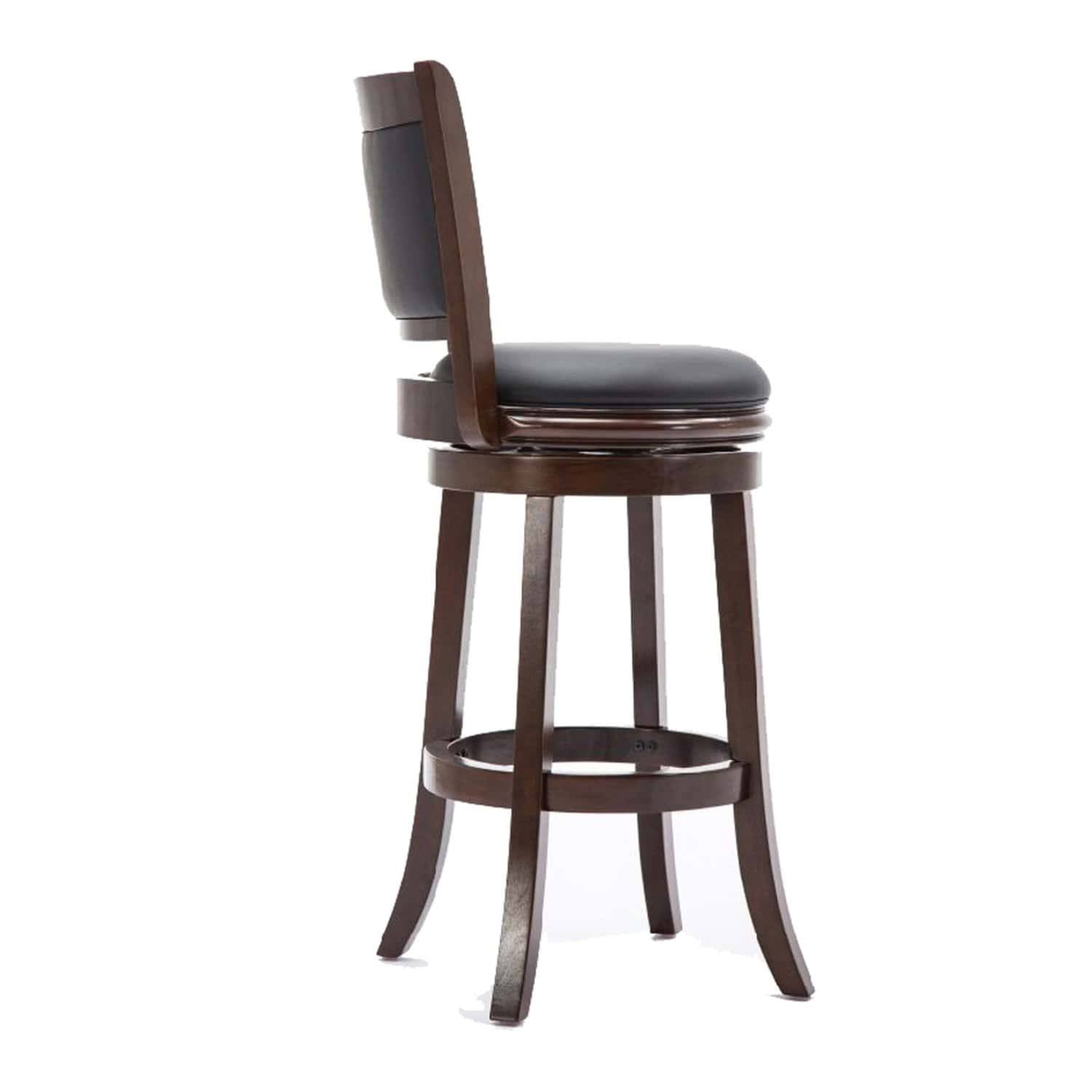 Round Wooden Swivel Barstool with Padded Seat and BACK, Dark Brown