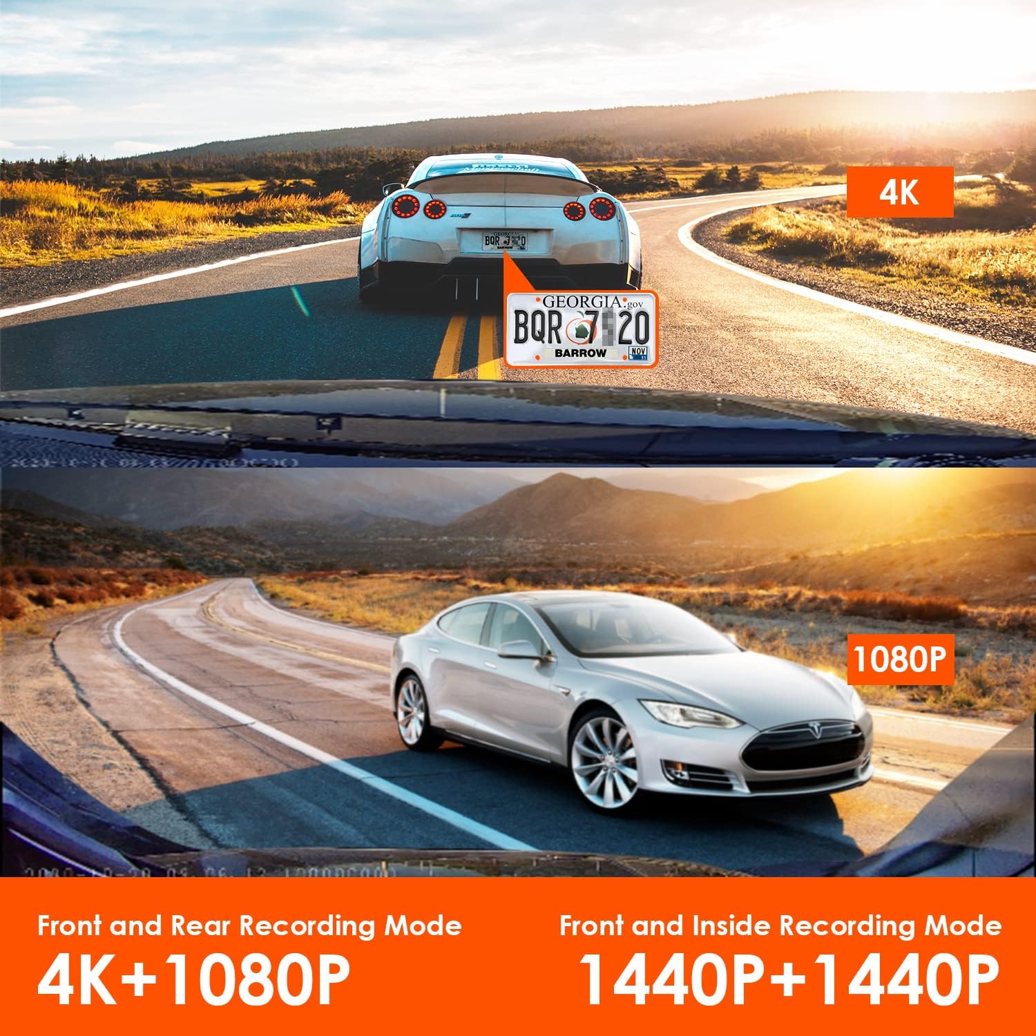 Channel Dash Cam, 4K+1080P Front and Rear, 1440P+1440P Front and Inside, 1440P+1440P+1080P Three Way Triple Car Camera, IR Night Vision, 24 Hours Parking Mode, Support 256GB Max