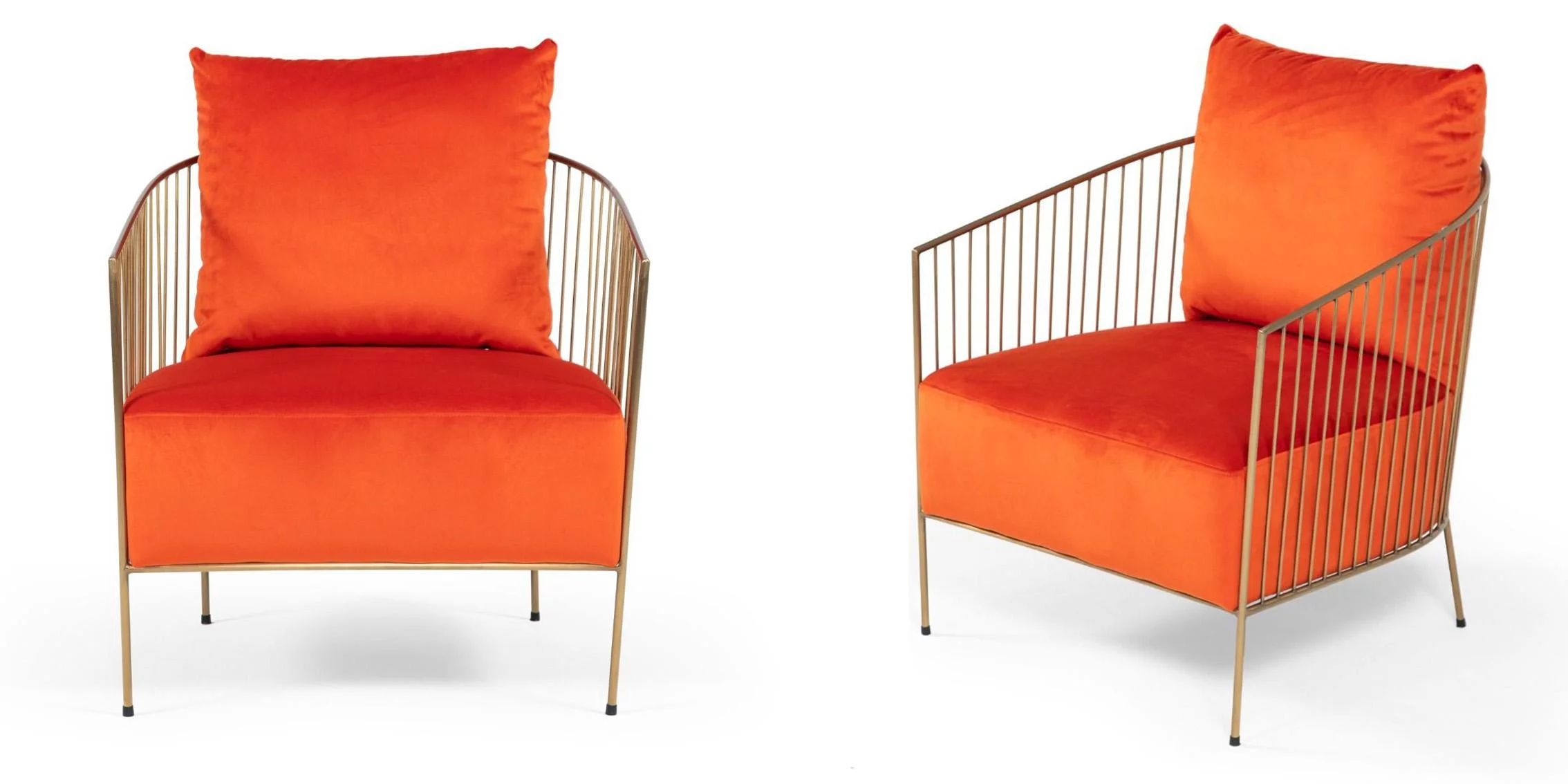 Glam Orange Velvet Accent Chair Set 2P Modrest Loveland VIG Modern Contemporary