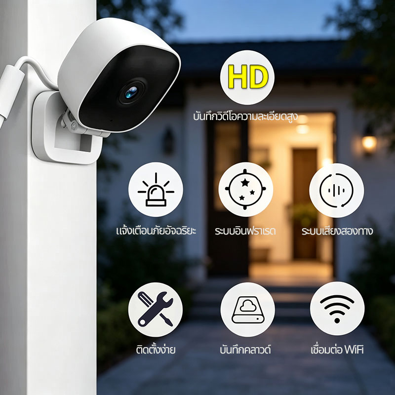 กล้องวงจรปิด WiFi กล้องบ้านขนาดเล็ก HD ภาพคมชัด กล้องเฝ้าดูบ้าน รองรับTF‑card 128GB