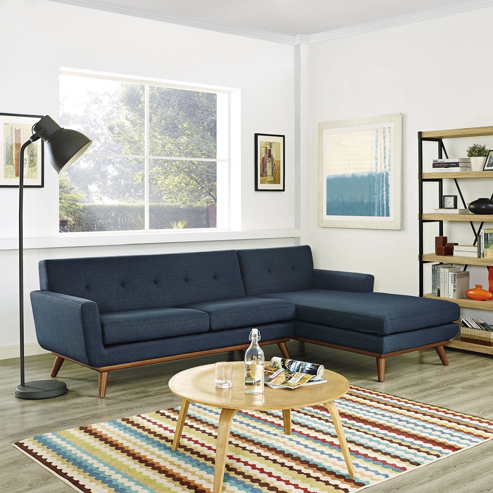 Modway Engage Right-Facing Upholstered Fabric Sectional Sofa in Azure