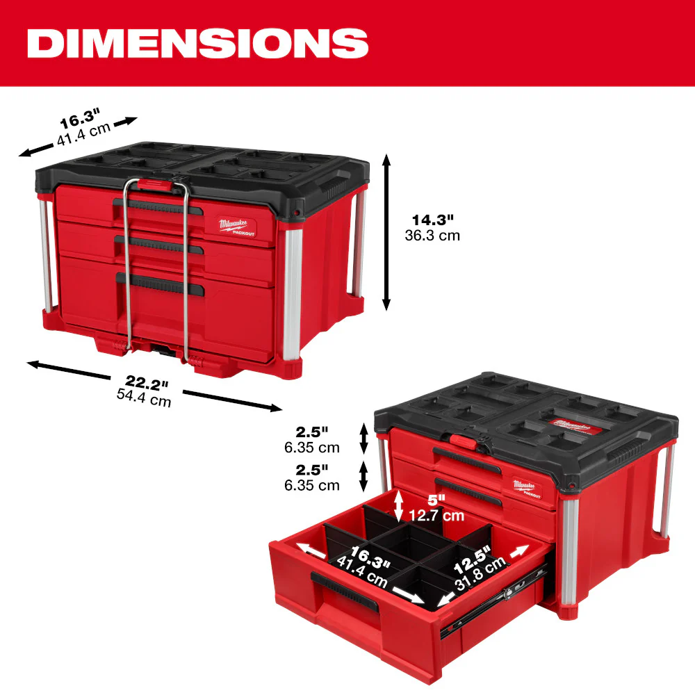 2026 Milwaukee 48-22-8447 PACKOUT Multi-Depth 3-Drawer Tool Box