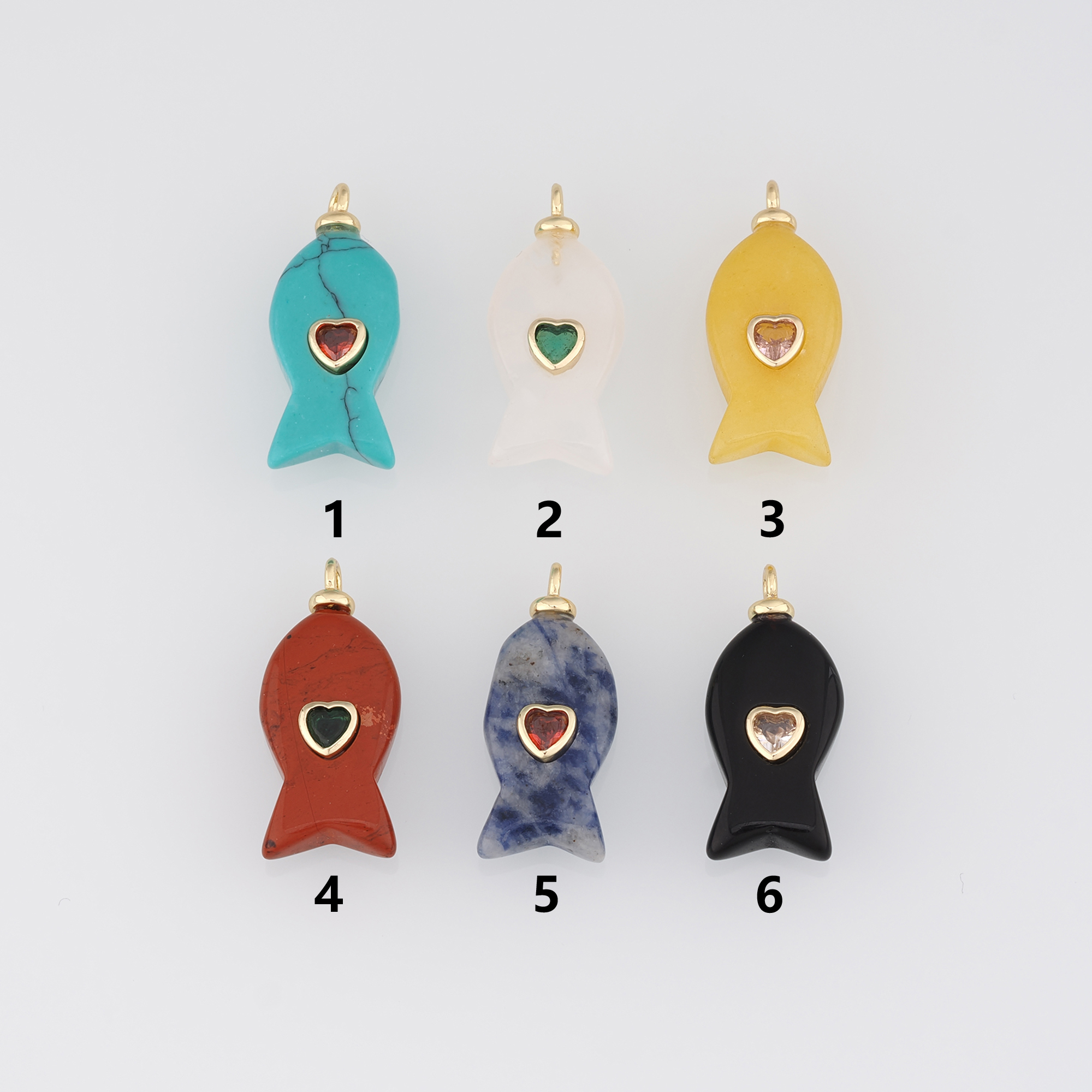 18K Gold Filled Fish Pendant,Natural Stone Earrings Necklace for DIY Jewelry Making Supply