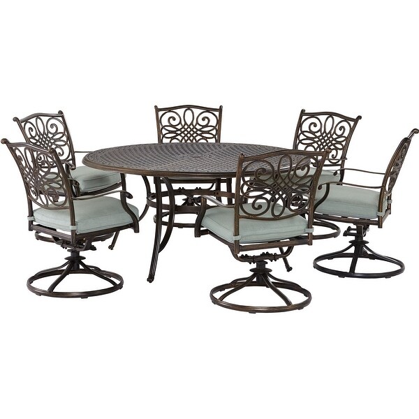 Agio Renditions 7Piece Set with 6 Swivel Rockers and 60in. CastTop Table,Featuring Sunbrella? Fabric in Mist Blue