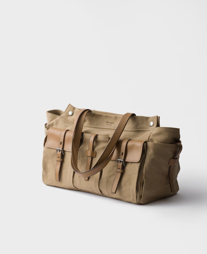 Prada Route canvas and leather tote bag