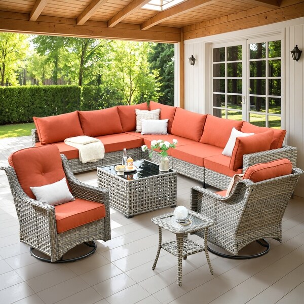 HOOOWOOO 10piece Wicker Patio Furniture Set Sectional Sofa with Swivel Chair