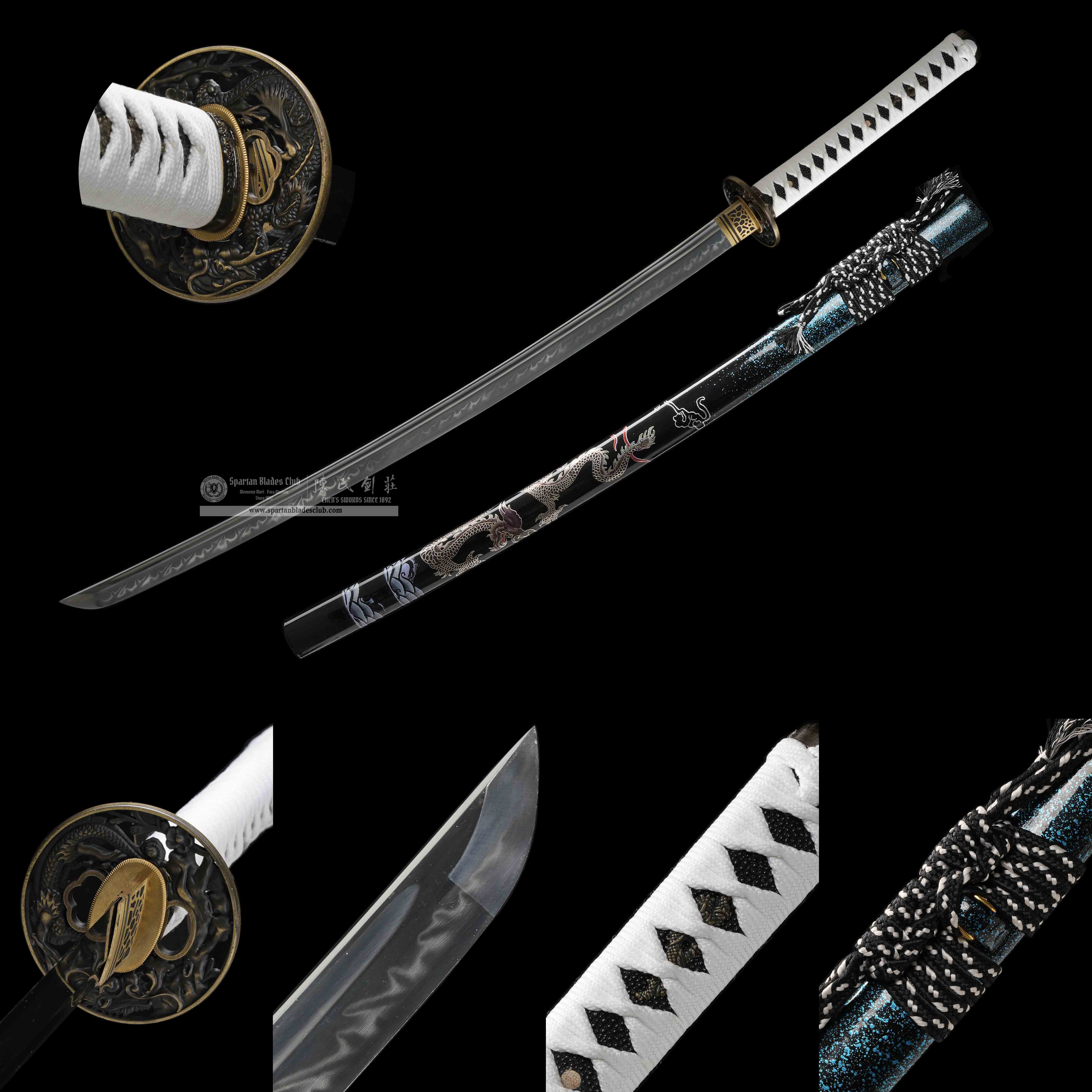 HY162 | YunLoong Samurai | Katana | T10 Steel Clay-tempered | Real Hamon | Loong (Chinese dragon) | Battle-Ready | Full-tang | Spartan Blades Club | CHEN