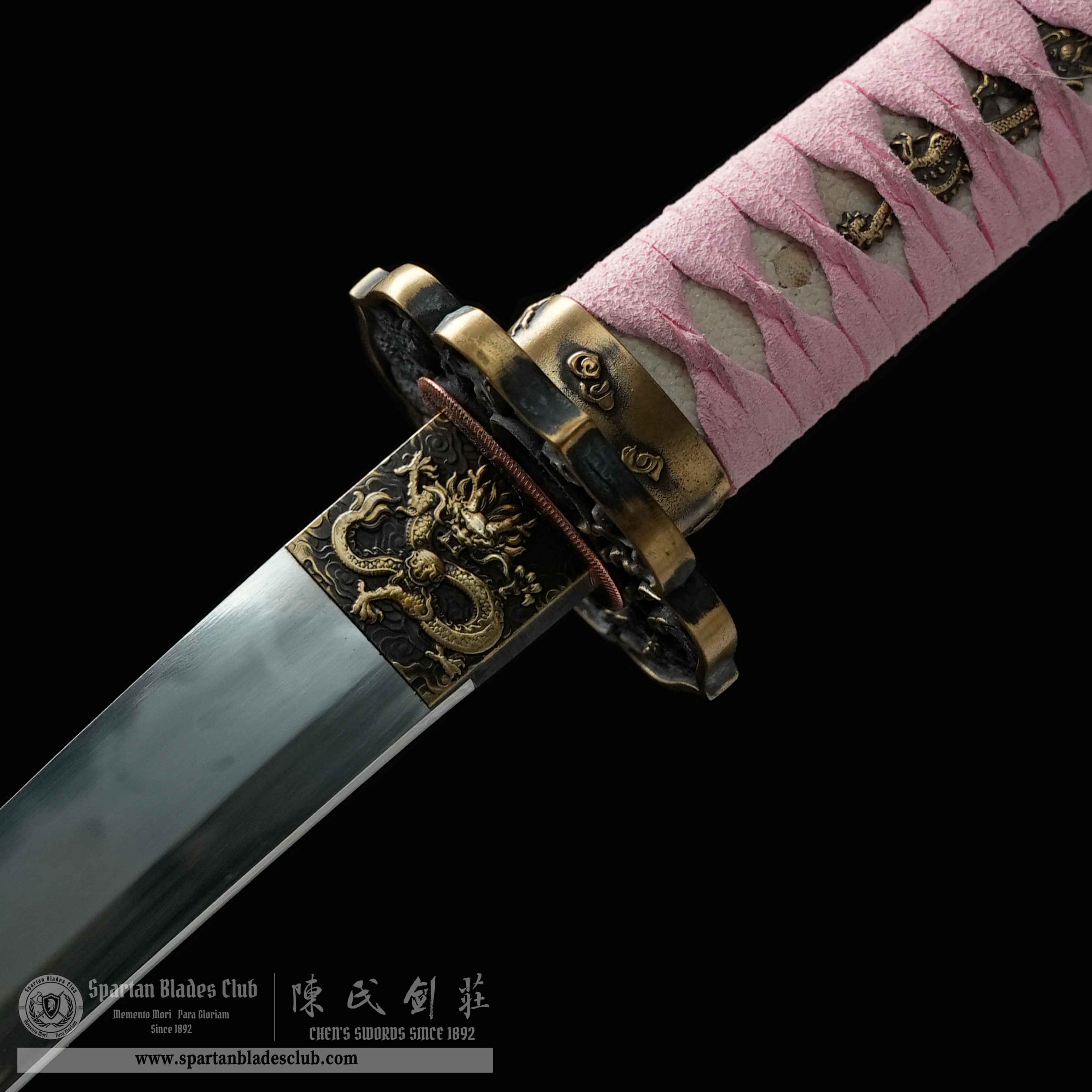 HY199 | Chimai | Tanto | T10 Steel | Clay-tempered | Real Hamon | Pink&Red&White | Loong(Chinese Dragon) | Battle-Ready | Full-tang | Spartan Blades Club (陳氏劍莊 CHEN'S SWORDS 1892) - Spartan Blades Club - 陳氏劍莊1892
