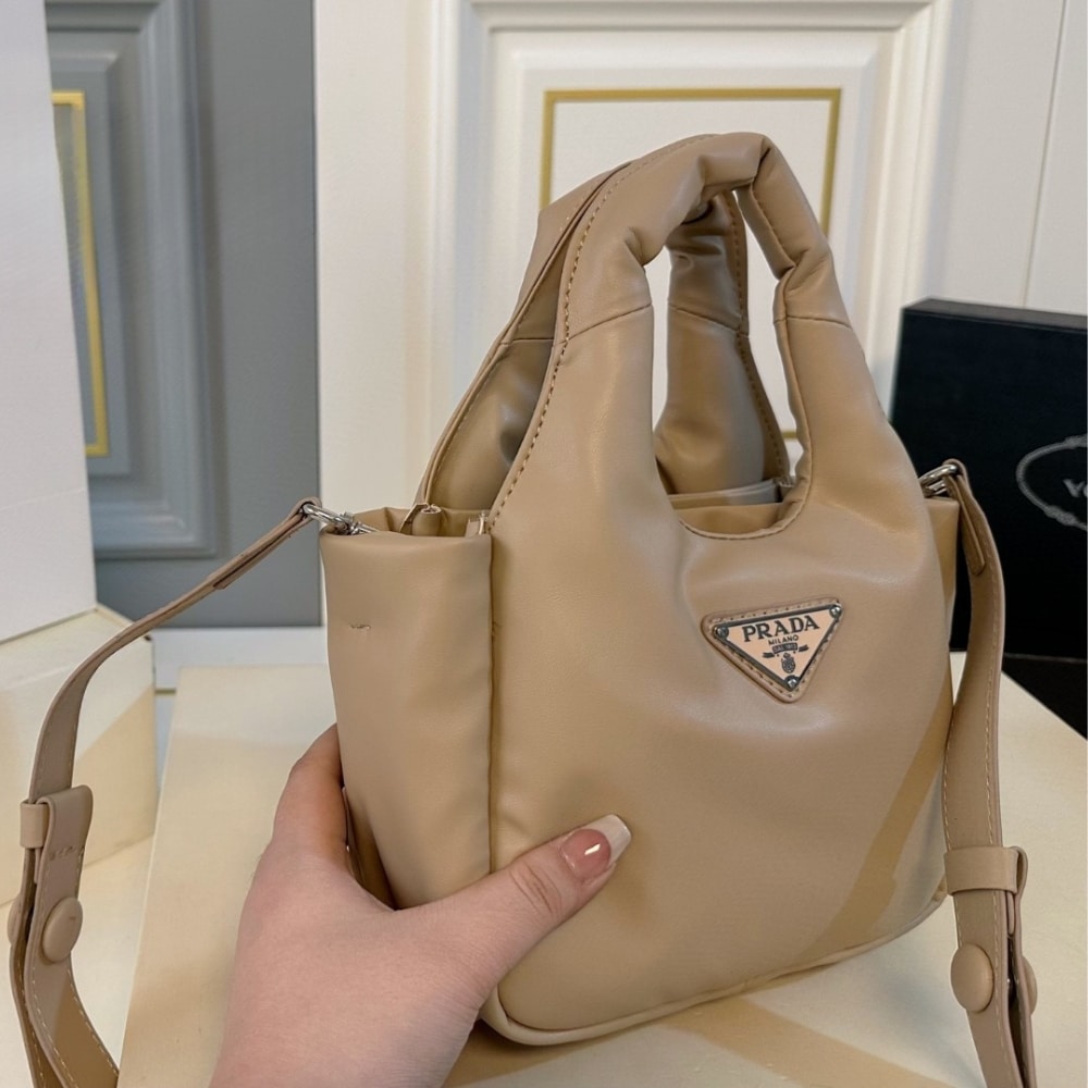 Prada Padded Soft Leather Bag Desert Beige 19Cm