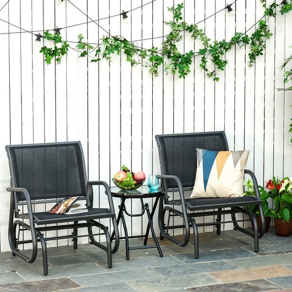 Outsunny Glider/Rocking Chair Set with Breathable Mesh Fabric,Curved Armrest