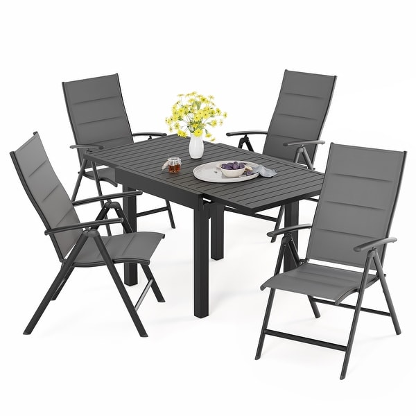 3/5/7 Pieces Patio Dining Set,Aluminum Expandable Table,Folding Padded Adjustable Chair