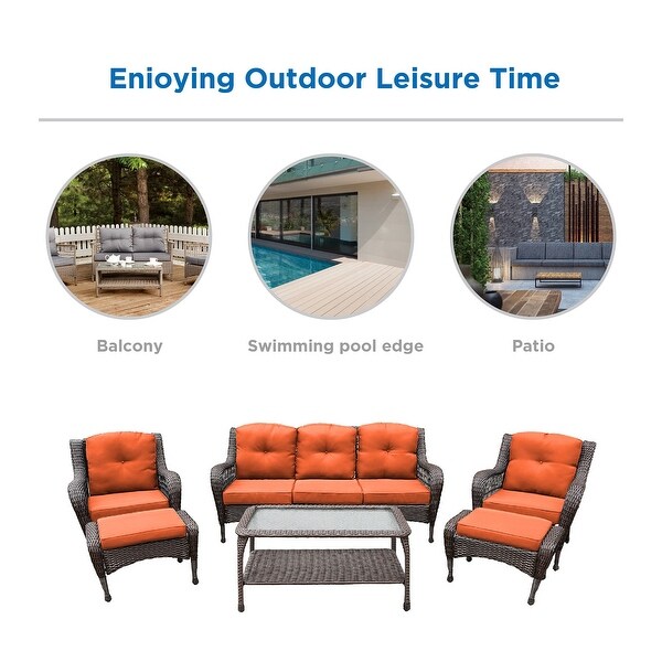6piece Resin Wicker Patio Furniture Conversation Set with High Back