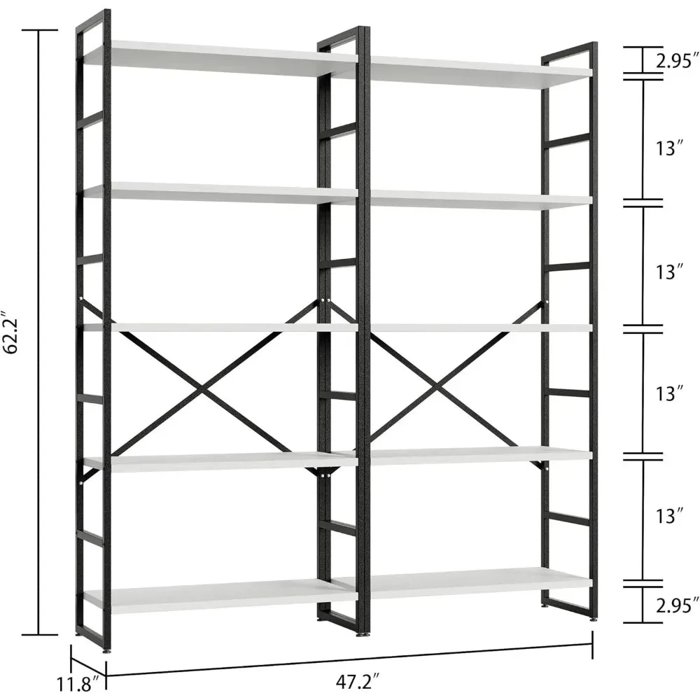 Classically Tall Bookcase Shelf 2 Pieces 5 Tiers Bookshelf Industrial Book Rack Librero Storage Furniture Living Room Home