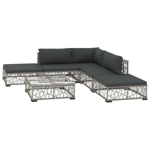 vidaXL 6 Piece Patio Lounge Set with Cushions Poly Rattan Gray