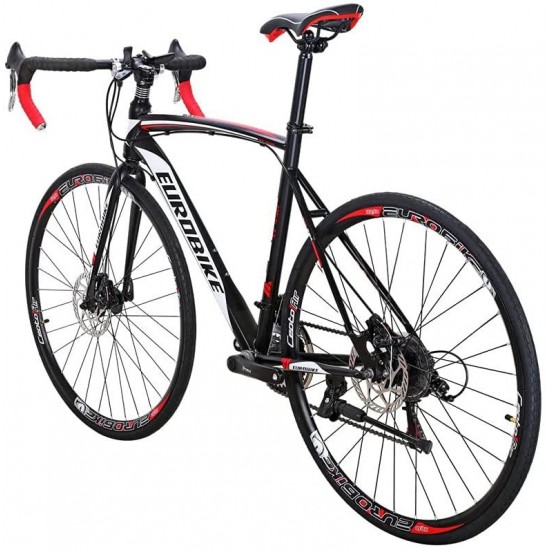 700C Adult Road Bike Steel Frame 54cm Muti Spoke Wheel Dual Disc Brake 21 Speed Gear System Men Road Bicycle