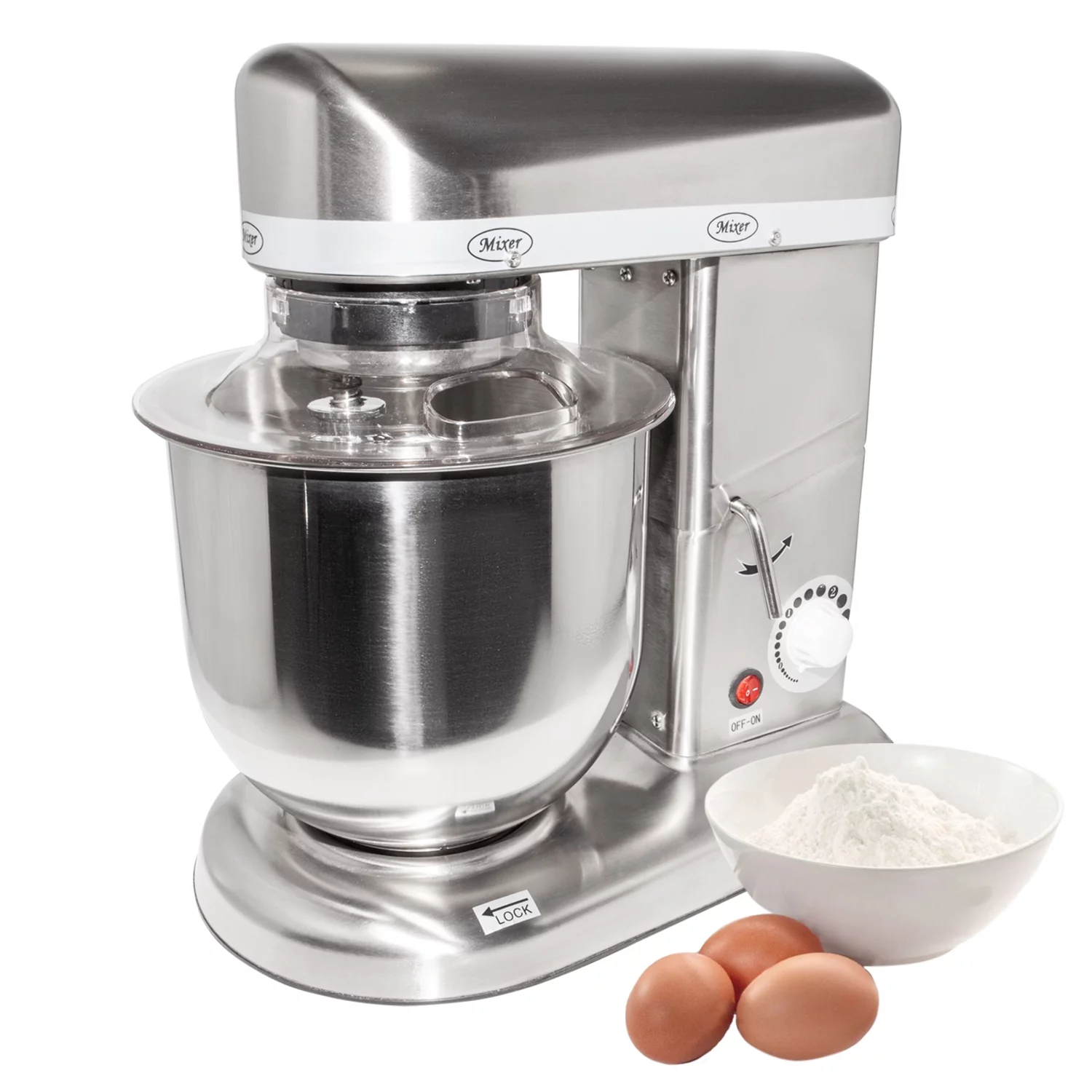 GorillaRock Food Mixer | Commercial Mixer with Dough Hook, Wire Whip & Beater | Stainless Steel | 7L | 110V