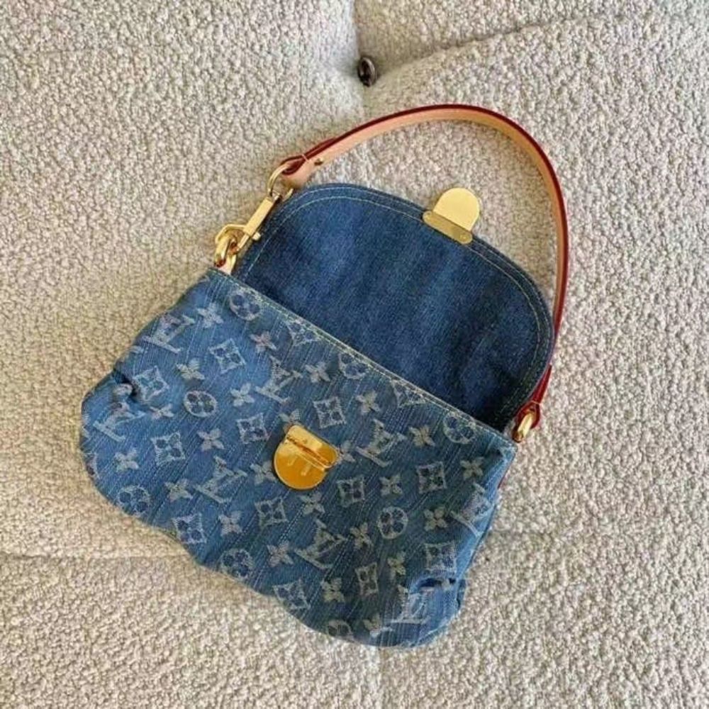 Louis Vuitton Pleaty Handbag Monogram Denim Blue 10.2 Inches M95050