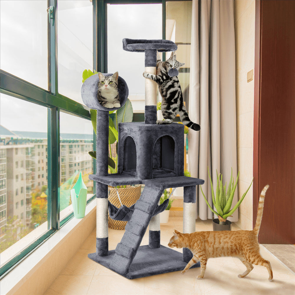 Yaheetech 51-in Cat Tree and Condo Scratching Post Tower, Gray