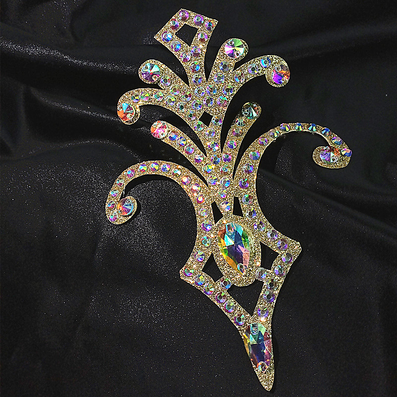 Gold ABCrystal Rhinestone Applique Large Rhinestone Patch Bridal Gown Dance Costume Evening Dress Garment Embellishment DIY BL04