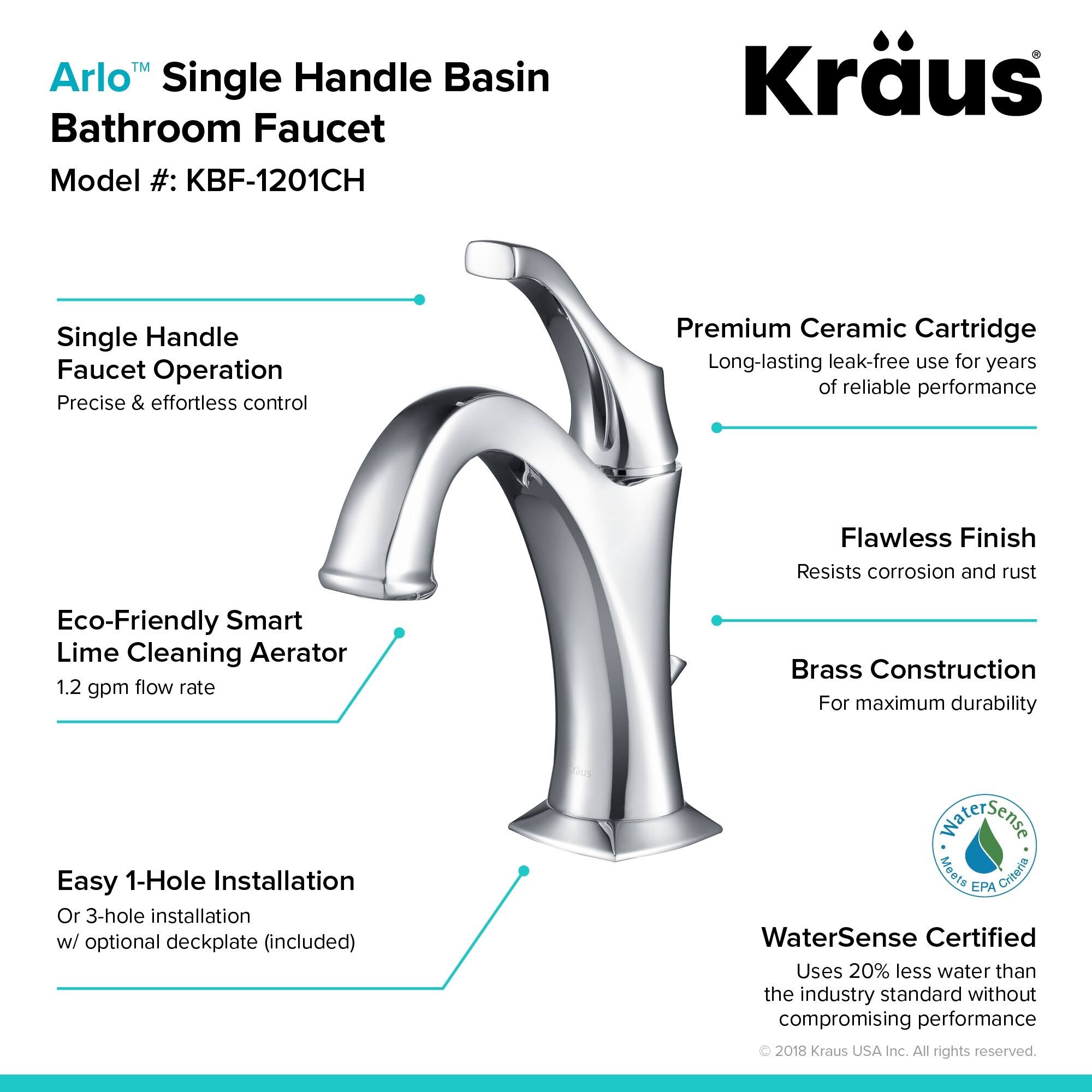 Kraus C-KCV-142-1201CH Elavo Sink Faucet Bathroom Set, Chrome- Arlo
