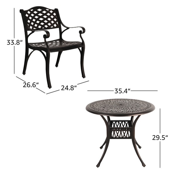 Patio Aluminum 3Piece Bistro set Cushioned Armchair and Table with Umbrella Hole