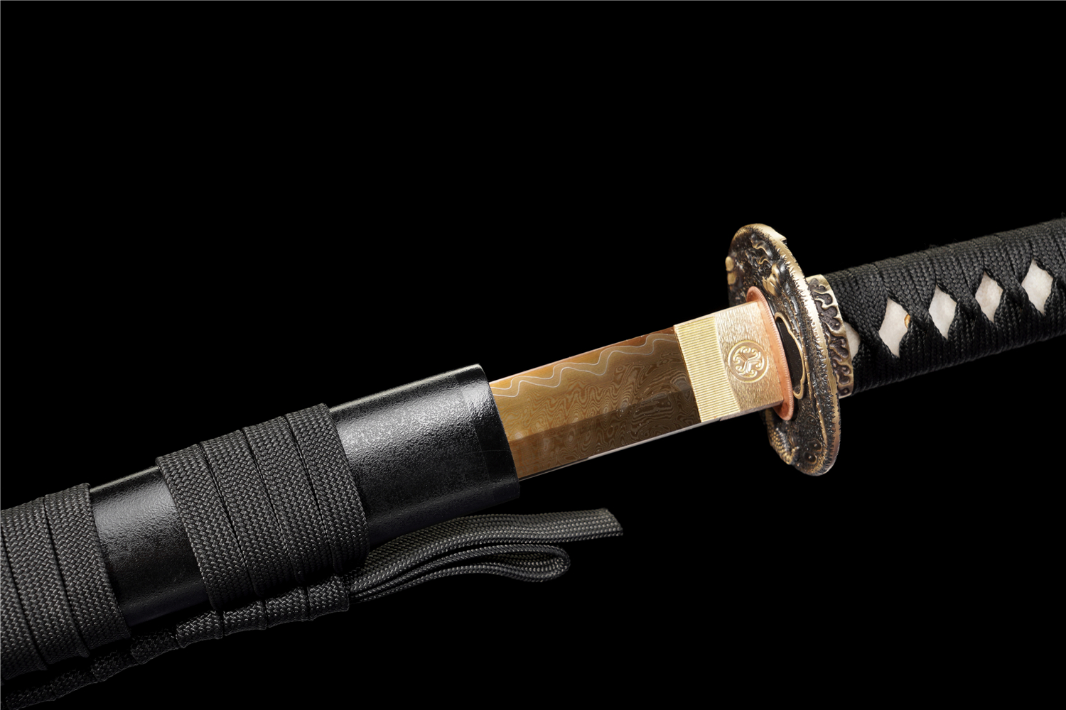 Handmade Katana Damascus Sanmai Gold Blade Dragon Tsuba Full Tang
