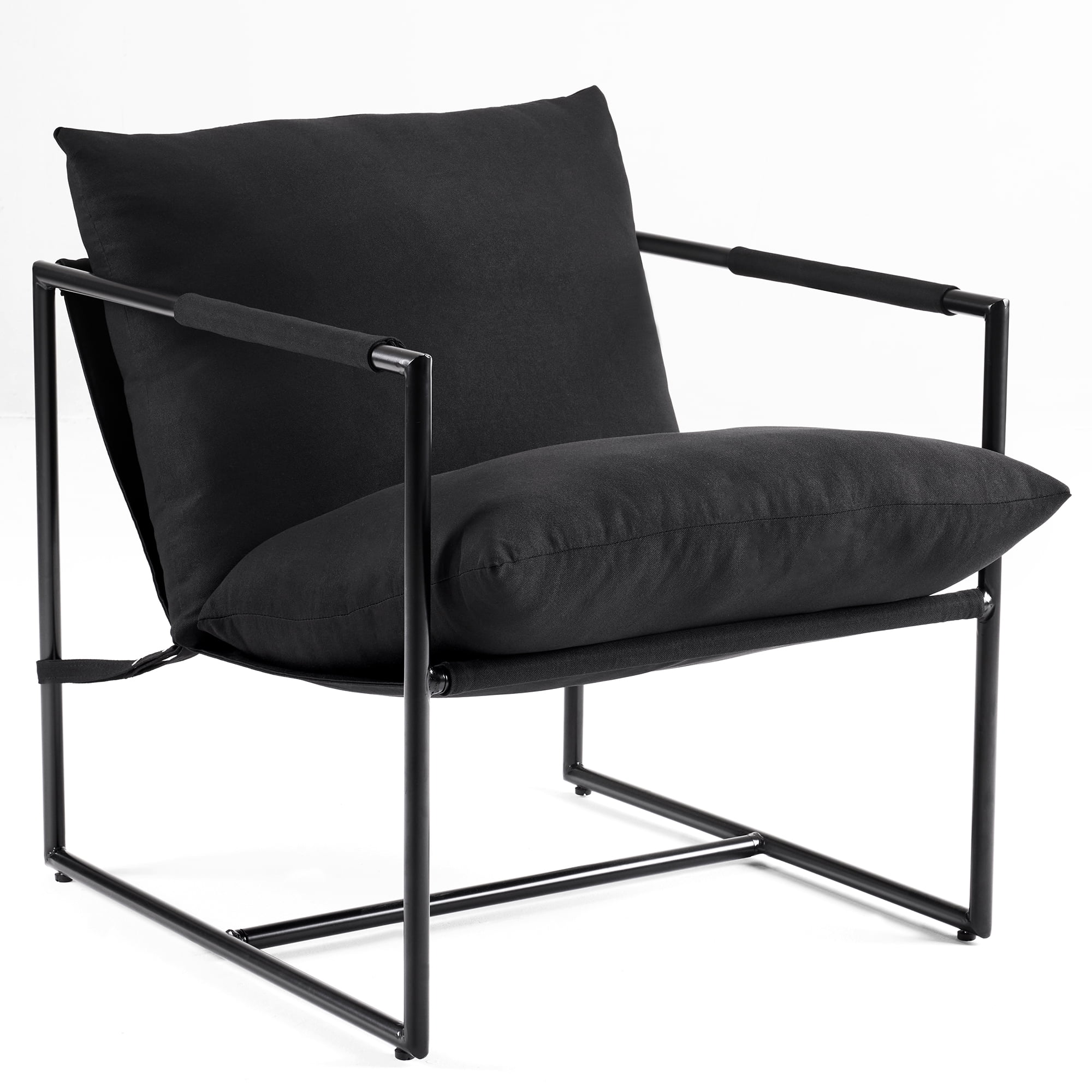 Unikome Metal Framed Sling Accent Chair Metal Lounge Chair, Metal Framed Arm-chair with Shredded Foam Cushioning for Livingroom, Black