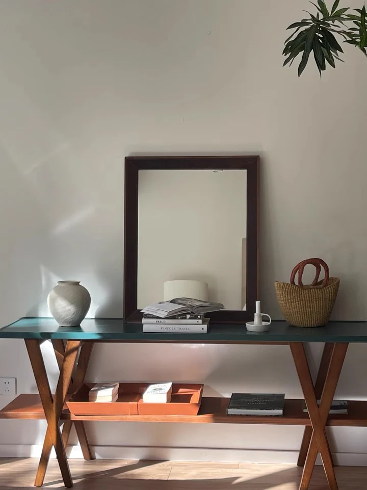 DZ021 - Danish Vintage Genuine Leather Fur Integrated Hanging Standing Half-Length Mirror Dressing Room Wash High-Definition Vanity Mirror