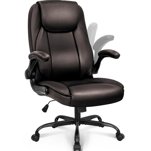 NEO CHAIR Ergonomic Office Desk Gaming Computer Chair Executive High Back Support Flip-up Arms Adjustable Height Swivel Rolling Wheels Comfy PU Leather for Home (White)