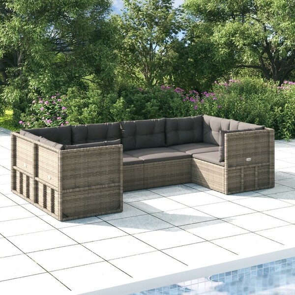 vidaXL 7 Piece Patio Lounge Set with Cushions Gray Poly Rattan