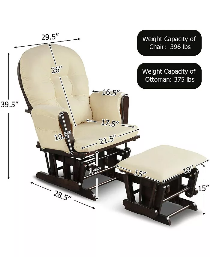 Costway Baby Glider and Ottoman Cushion Set Wood Baby Nursery Rocking Chair