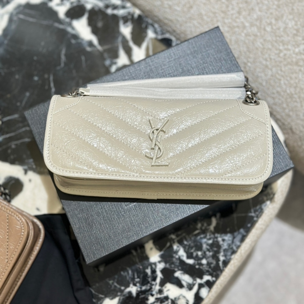 Saint Laurent Mini Matelasse Monogram Niki Bag White 26Cm