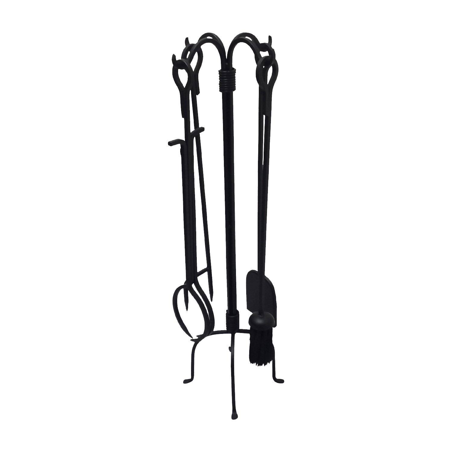 GiftBay Fire Tool Set 30x22 High Wrought Iron, Brush, Poker, Tongs, Shovel, Stand