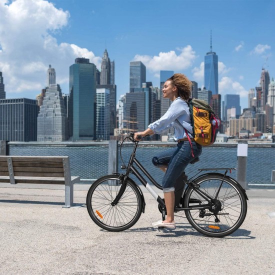 26″ Electric Bike, Removable 36V/10Ah Lithium-ion Battery, Max Speed 15.5MPH, 6/7-Speed Gear Electric Commuter Bike with Throttle & Pedal Assist