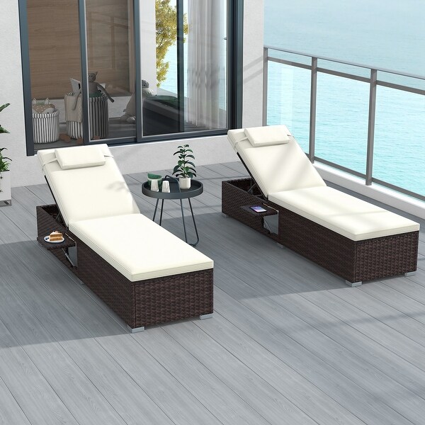 1/2 PCS Patio Chaise Lounge Rattan Reclining Chair w/Adjust Backrest