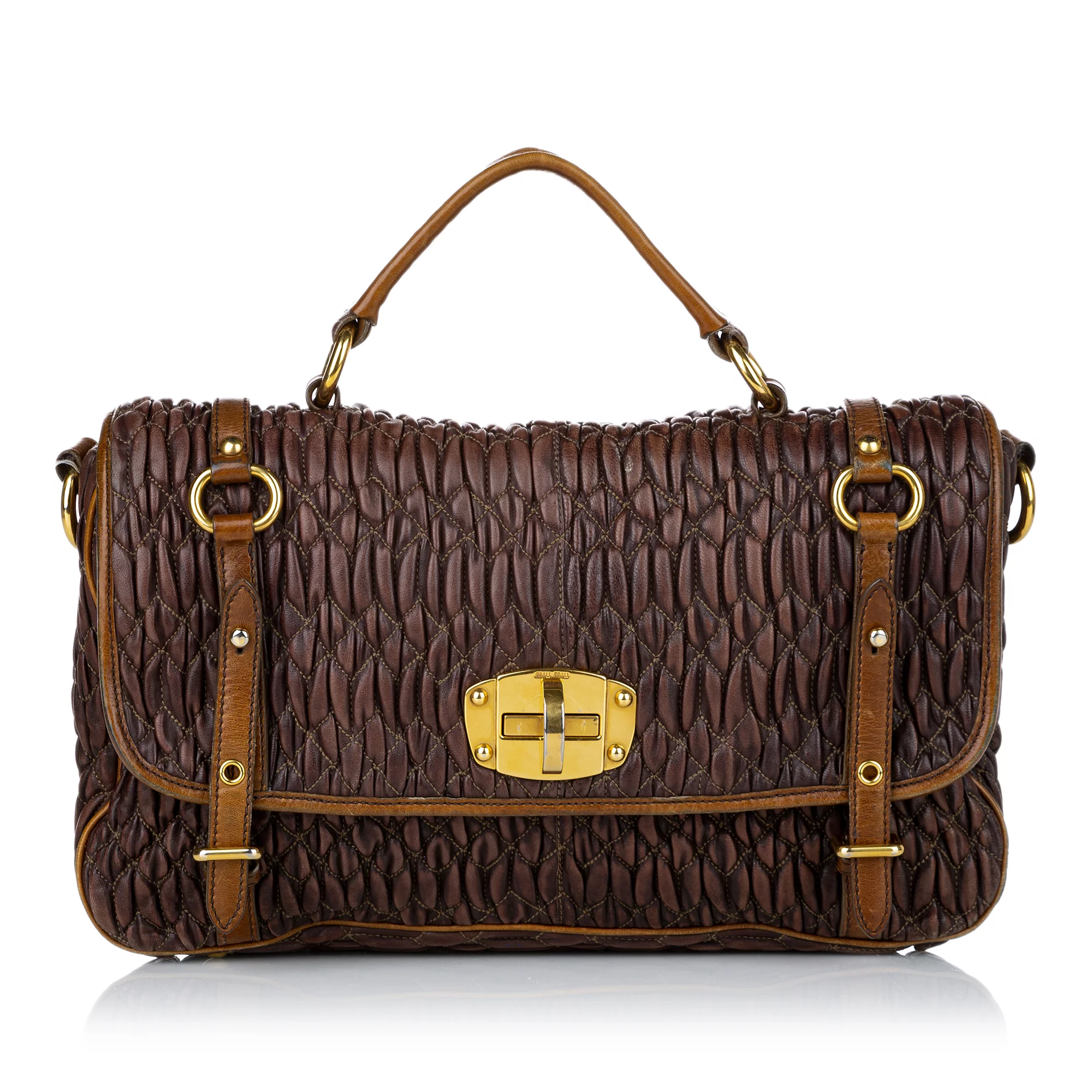 Pre-Owned Authenticated Miu Miu Matelasse Satchel Calf Leather Brown Women (Good)