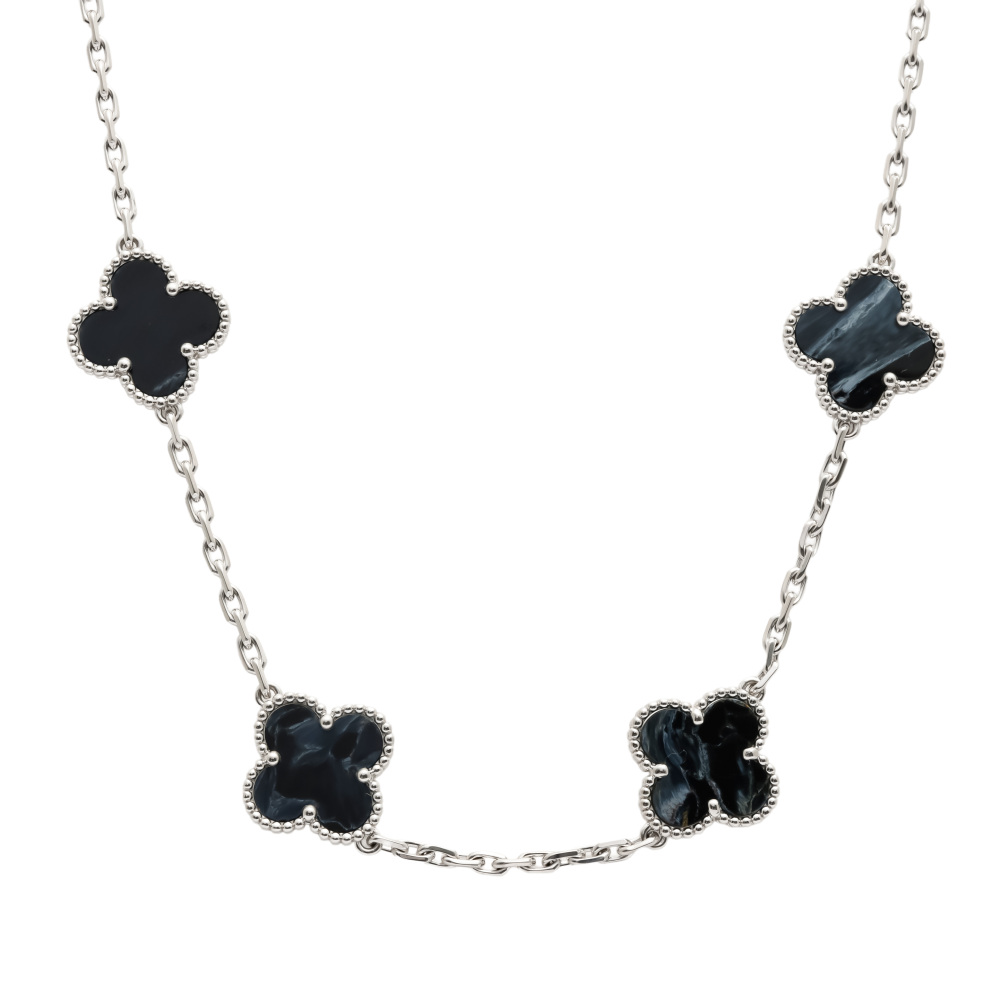 Van Cleef & Arpels Vintage Alhambra 20 Motifs Pietersite Necklace 18K White Gold VCARP7S500