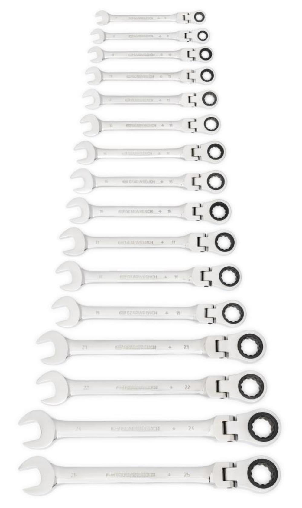 16 Pc 72-Tooth 12 Point Flex Ratcheting Combination Metric Wrench Set