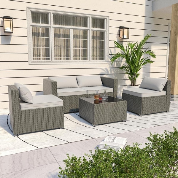 5Piece Patio Wicker Rattan Sectional Sofa Set