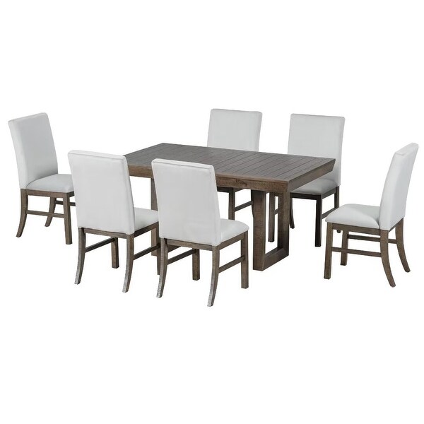 Extendable Dining Table Set,with Butterfly Leaf and6 Upholstered chair