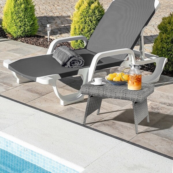 Gymax Folding Rattan Wicker Coffee Side Table Patio Garden Poolside