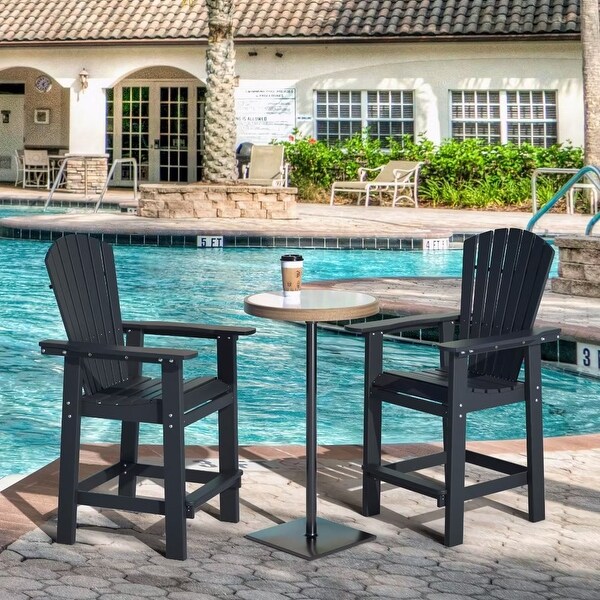 Beach Balcony Chair Barstool with Removable Table,WoodLike HDPE Backyard Garden Dining Chairs,Adirondack Arm Chairs Set of 2,