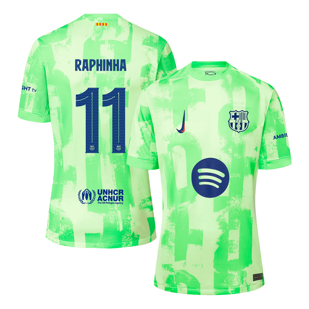 RAPHINHA #11 Barcelona Third Away Soccer Jersey - UCL(Spotify Logo Without Text��