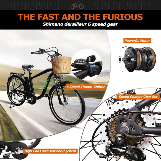 250W 6-Speed Gear Electric Bicycle with 36V10Ah Lithium Battery
